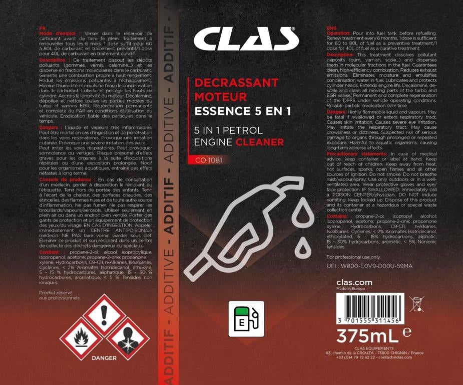 Nettoyant Moteur (Traitement moteur) CLAS Décrassant moteur essence 5 en 1 - ref. CO 1081